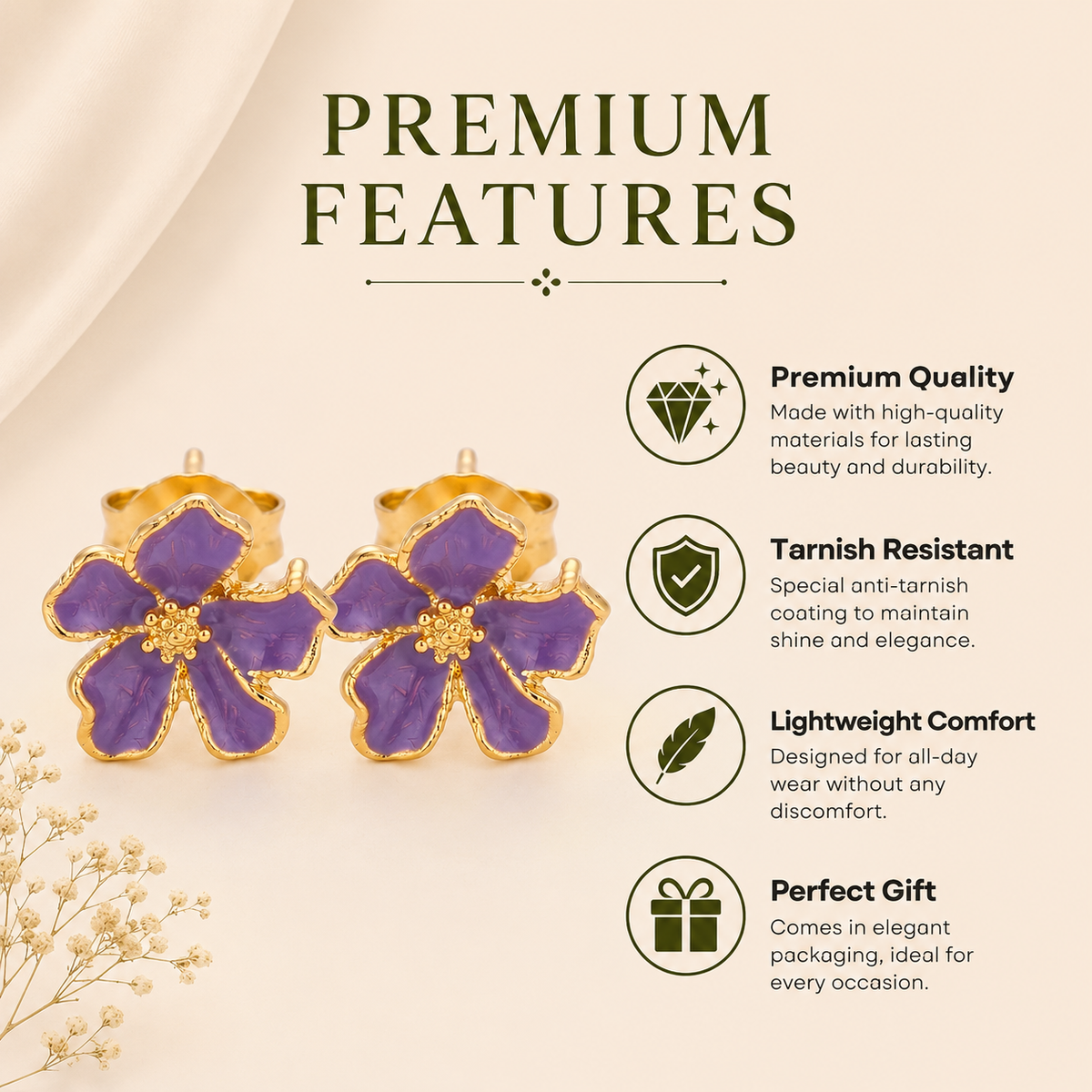 Purple Flower Ear Rings
