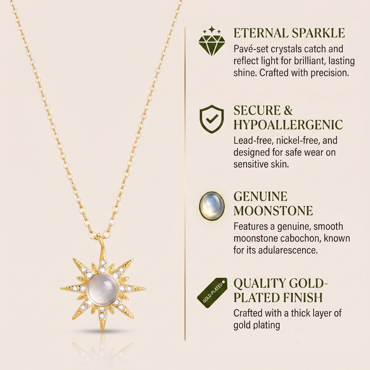 Celestial Starburst Moonstone Necklace Necklaces