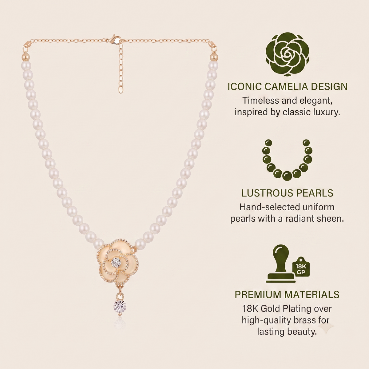 Classic Camellia Pearl Statement Necklace Necklaces