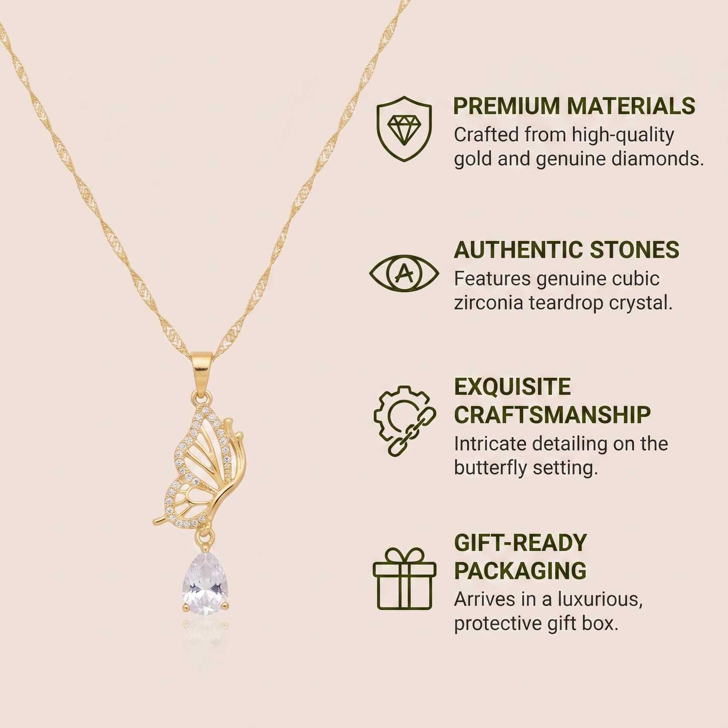 Ethereal Butterfly & Teardrop Charm Necklace Necklaces