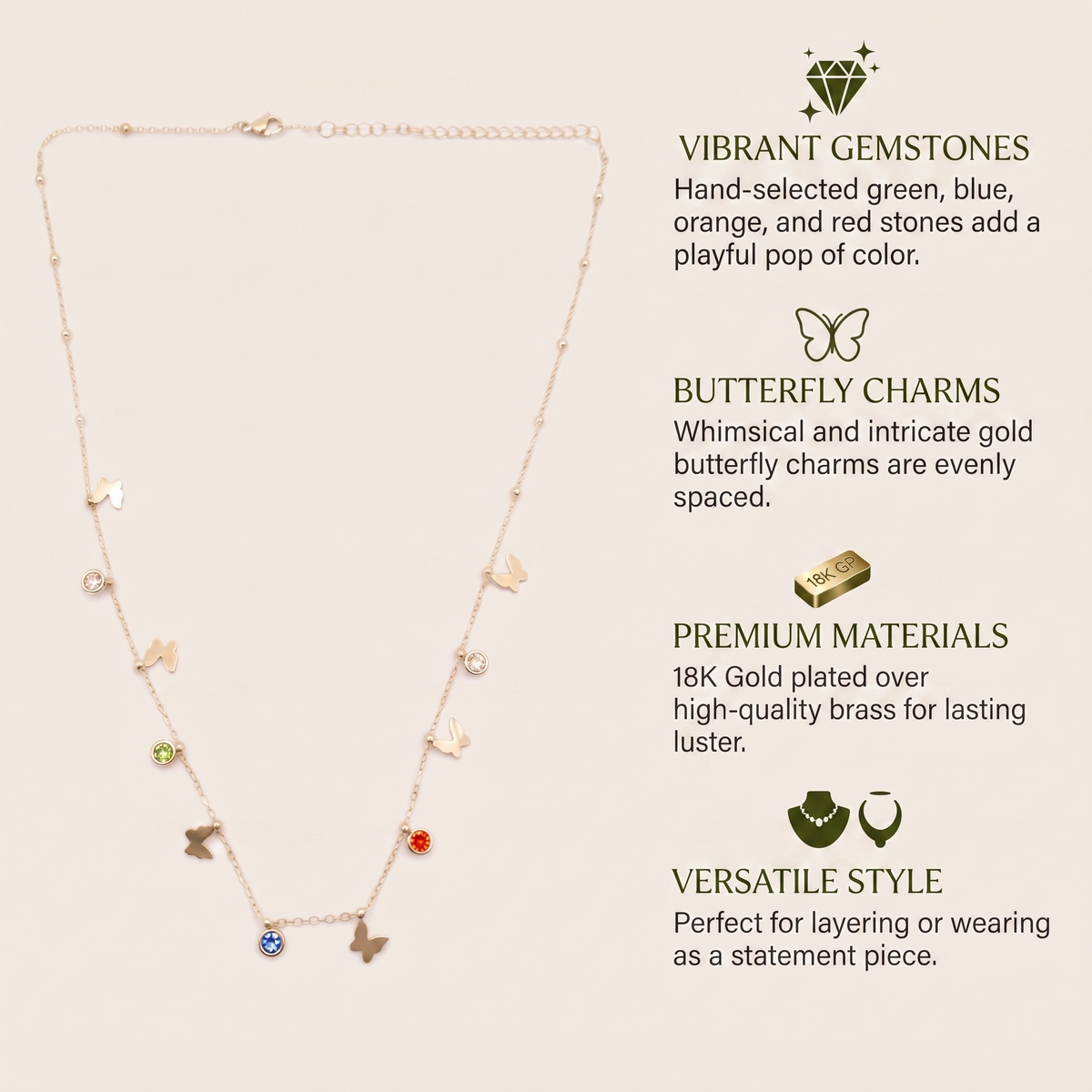 Vibrant Butterfly & Crystal Accented Necklace Necklaces