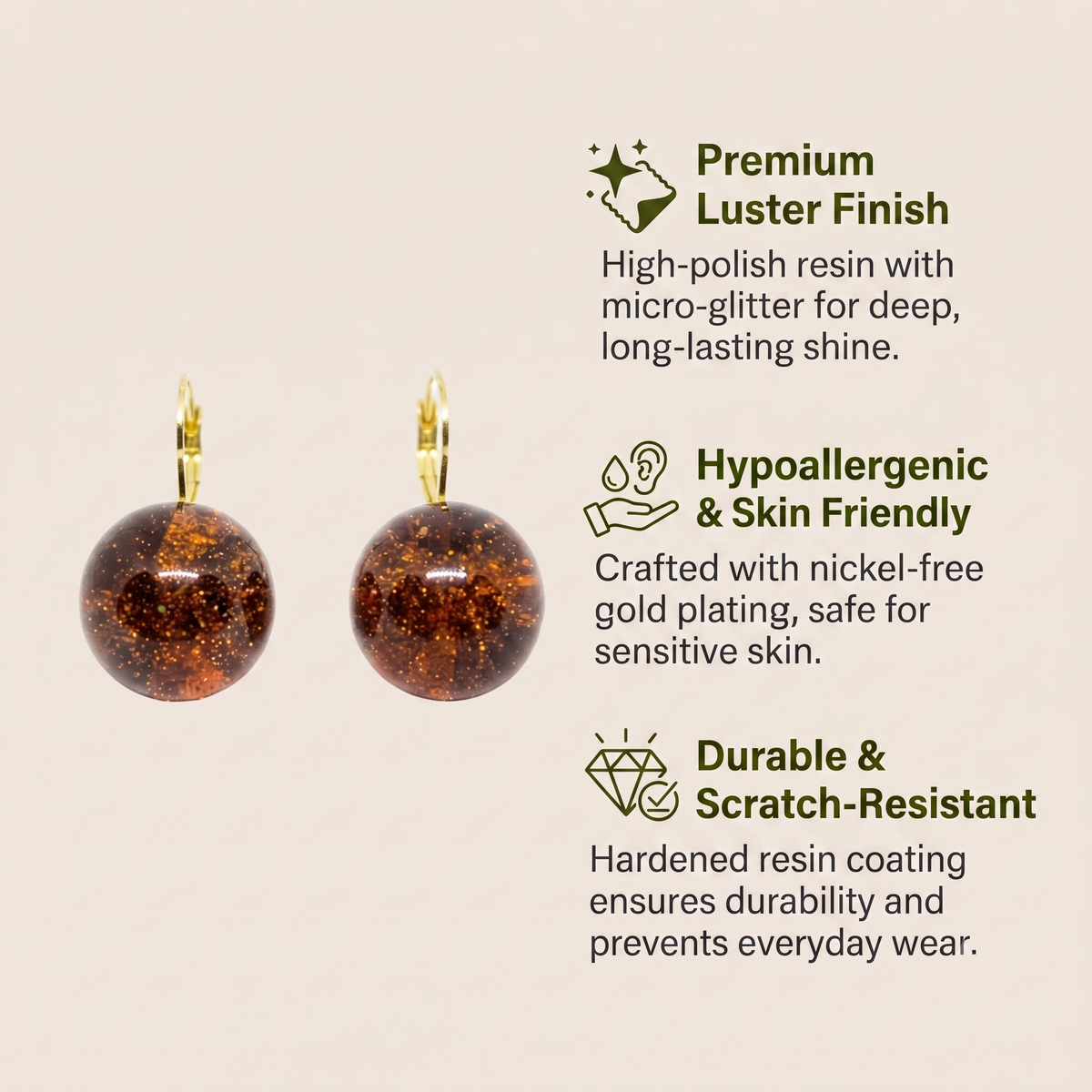 Amber Sphere Ear Rings