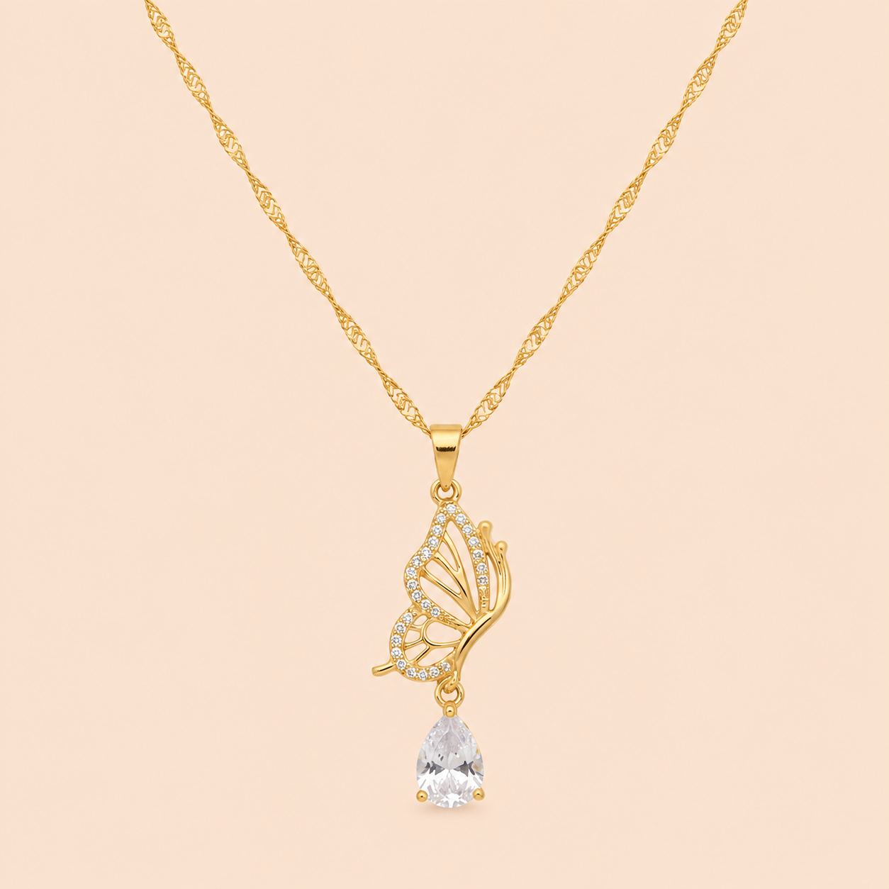 Ethereal Butterfly & Teardrop Charm Necklace Necklaces