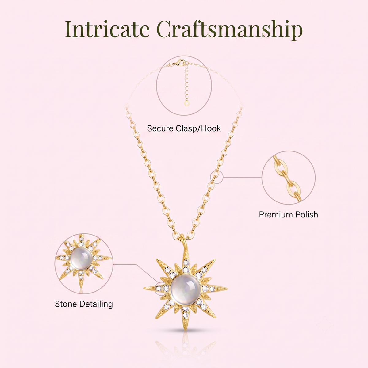 Celestial Starburst Moonstone Necklace Necklaces