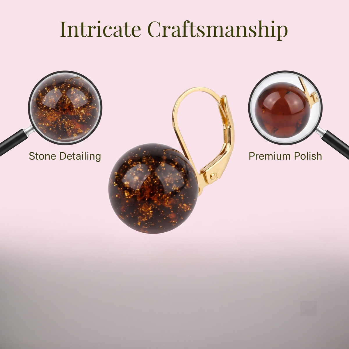 Amber Sphere Ear Rings