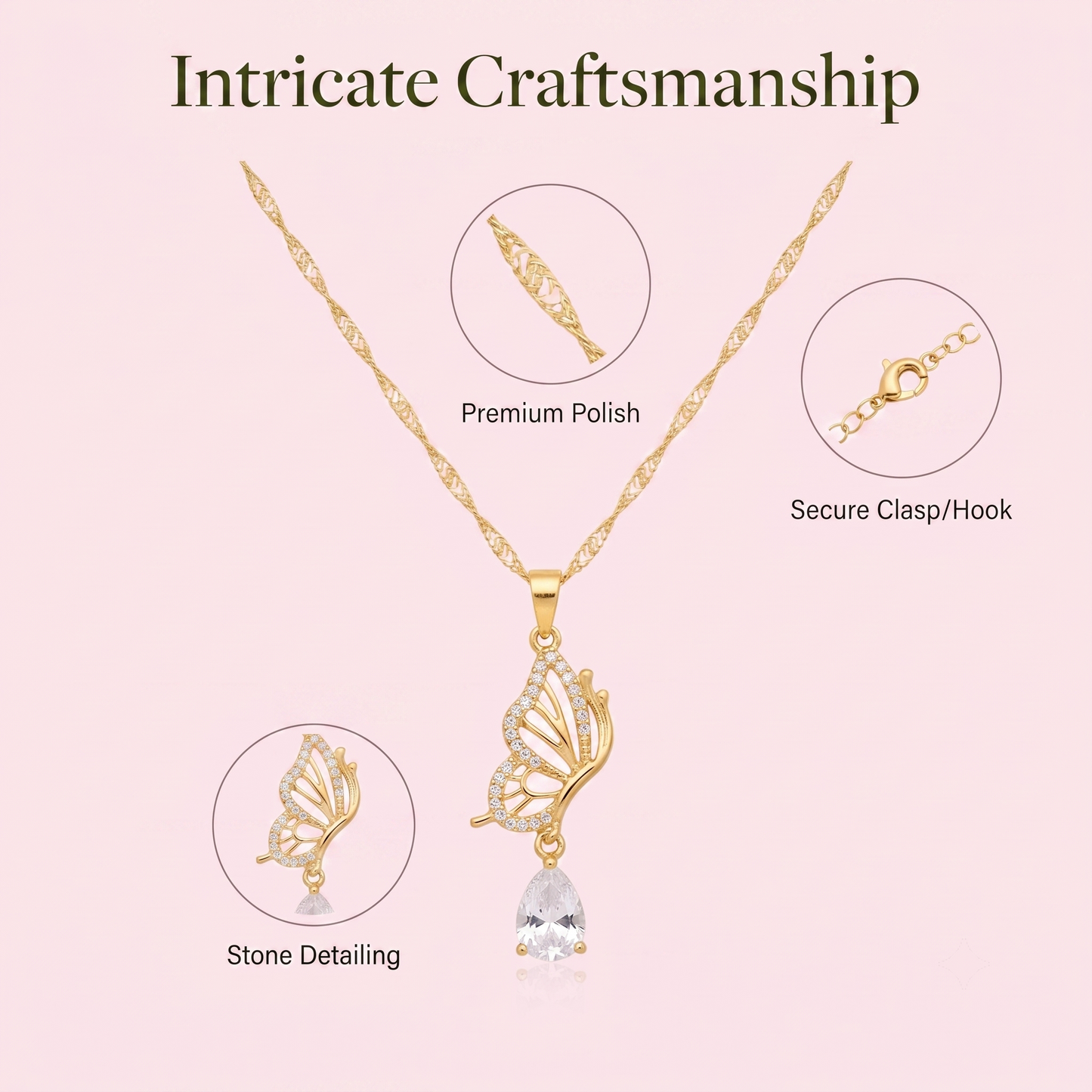 Ethereal Butterfly & Teardrop Charm Necklace Necklaces