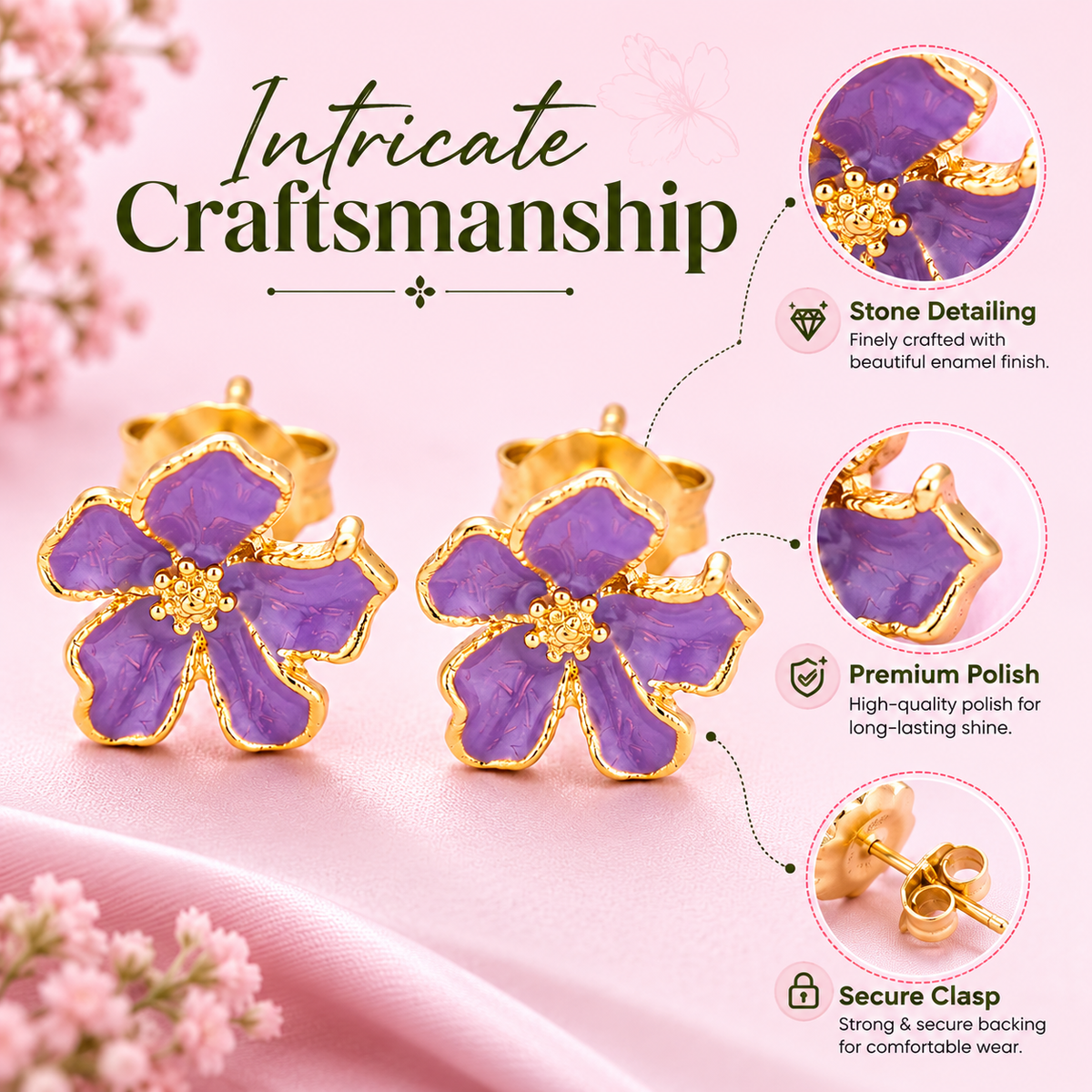 Purple Flower Ear Rings