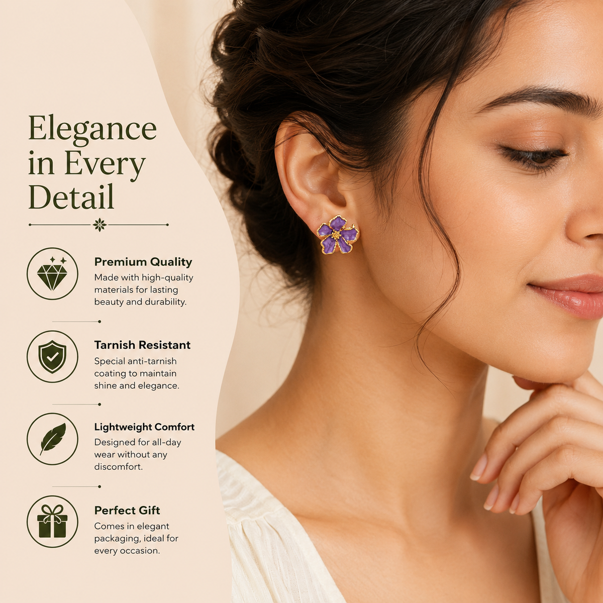Purple Flower Ear Rings