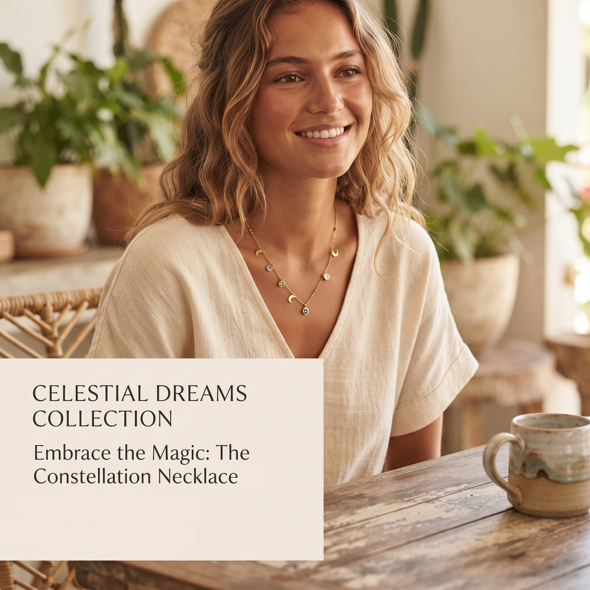 Celestial Moon & Stone Charm Necklace Necklaces