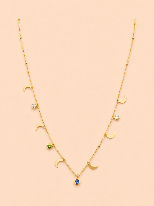 Celestial Moon & Stone Charm Necklace Necklaces