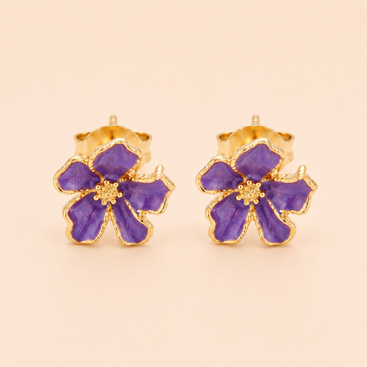 Purple Flower Ear Rings