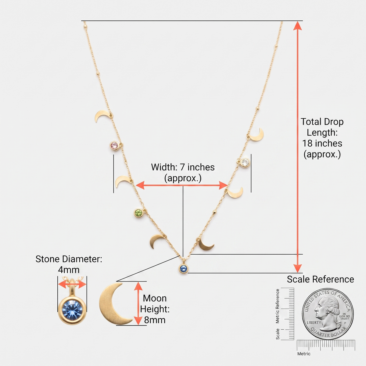 Celestial Moon & Stone Charm Necklace Necklaces