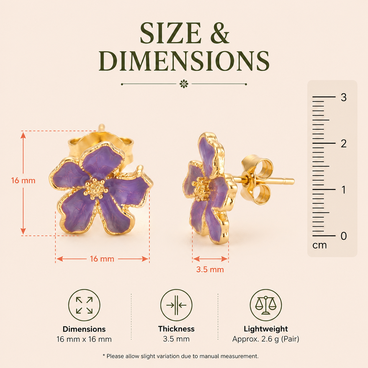 Purple Flower Ear Rings
