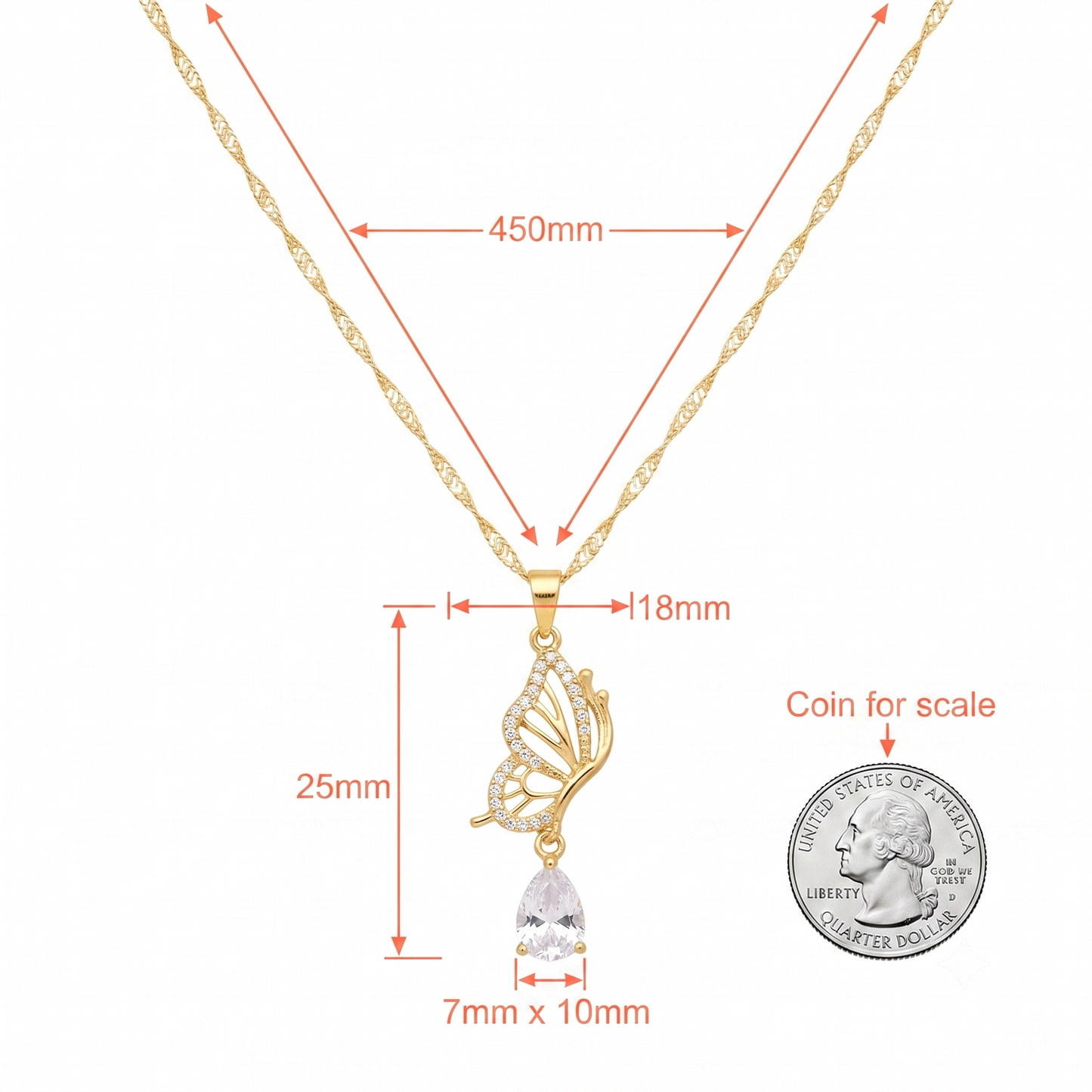 Ethereal Butterfly & Teardrop Charm Necklace Necklaces