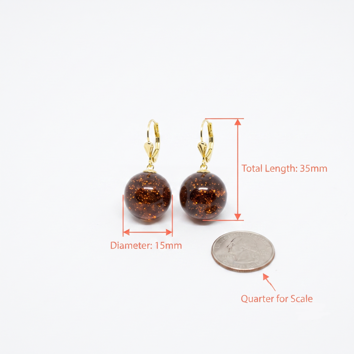 Amber Sphere Ear Rings