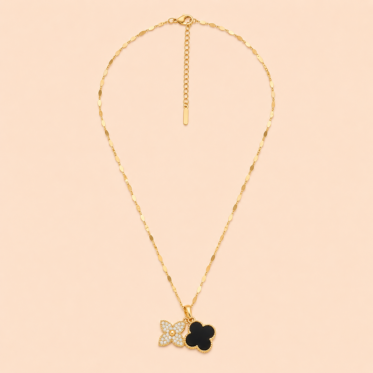Floral & Clover Duo-Charm Necklace Necklaces
