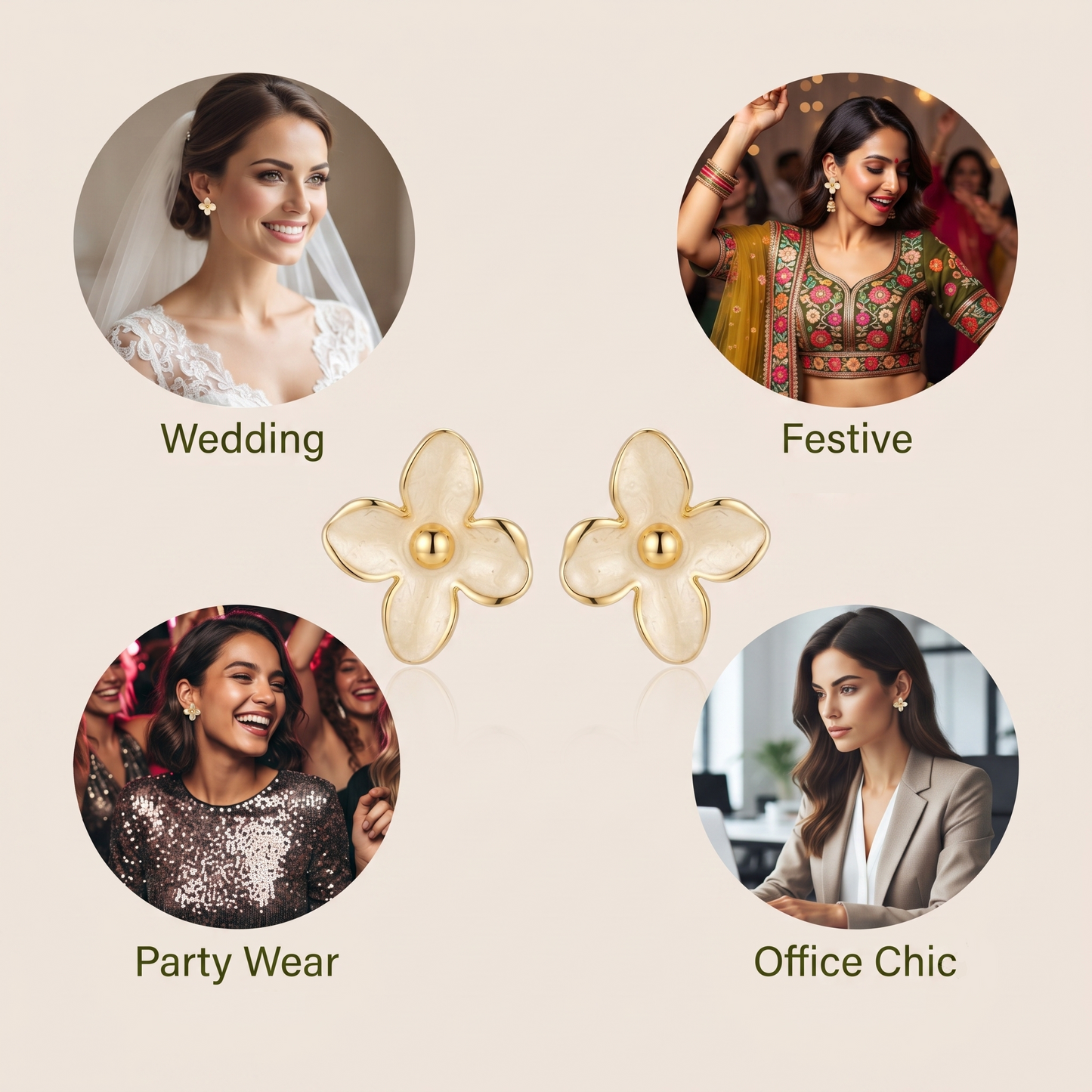 Four-Petal Flower Ear Rings