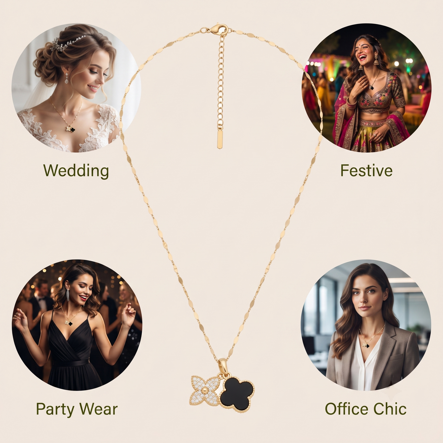 Floral & Clover Duo-Charm Necklace Necklaces