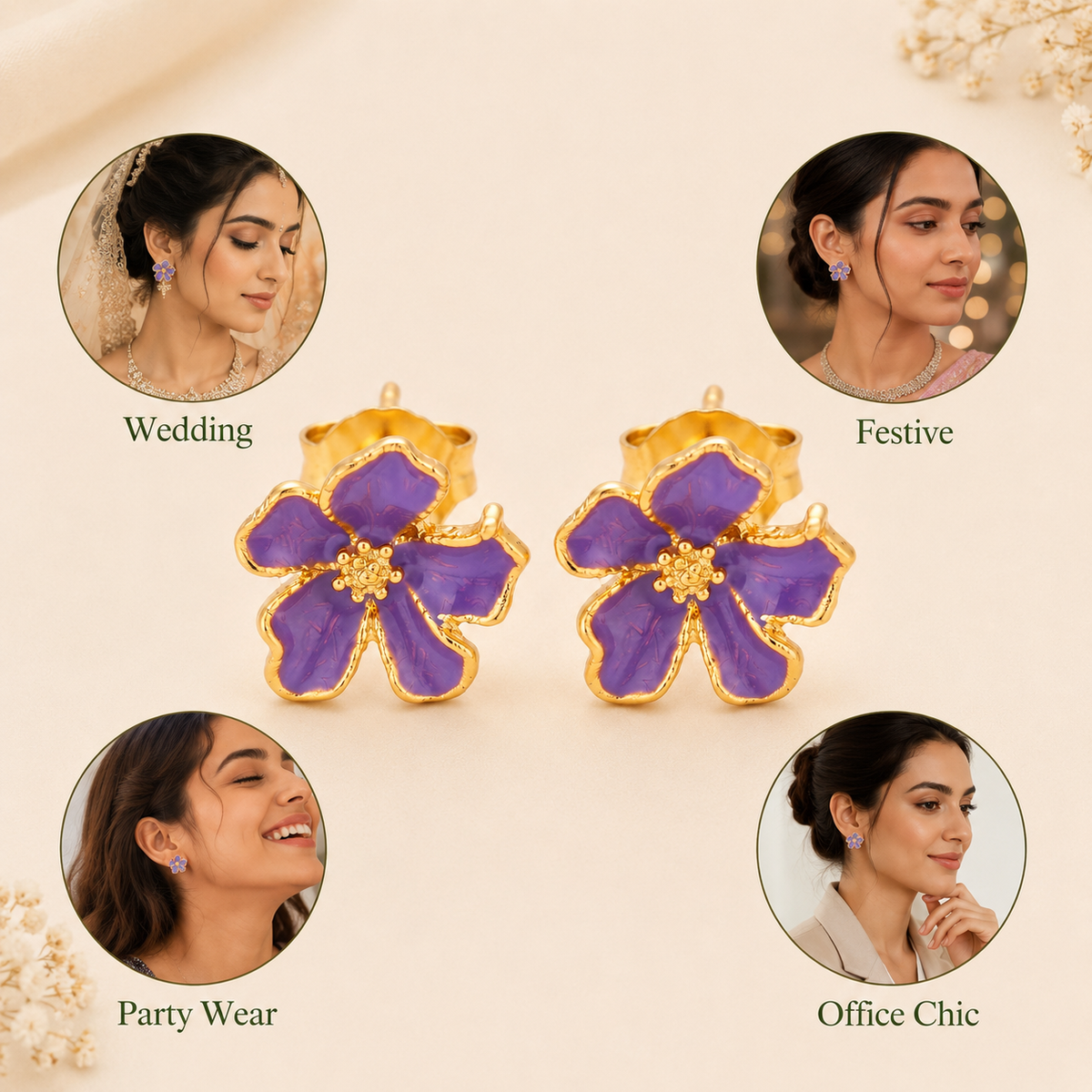 Purple Flower Ear Rings