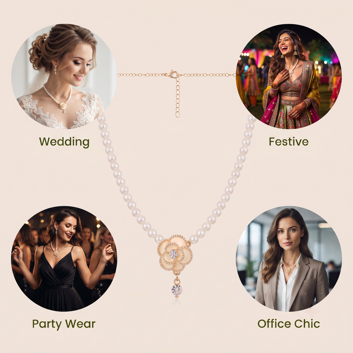 Classic Camellia Pearl Statement Necklace Necklaces