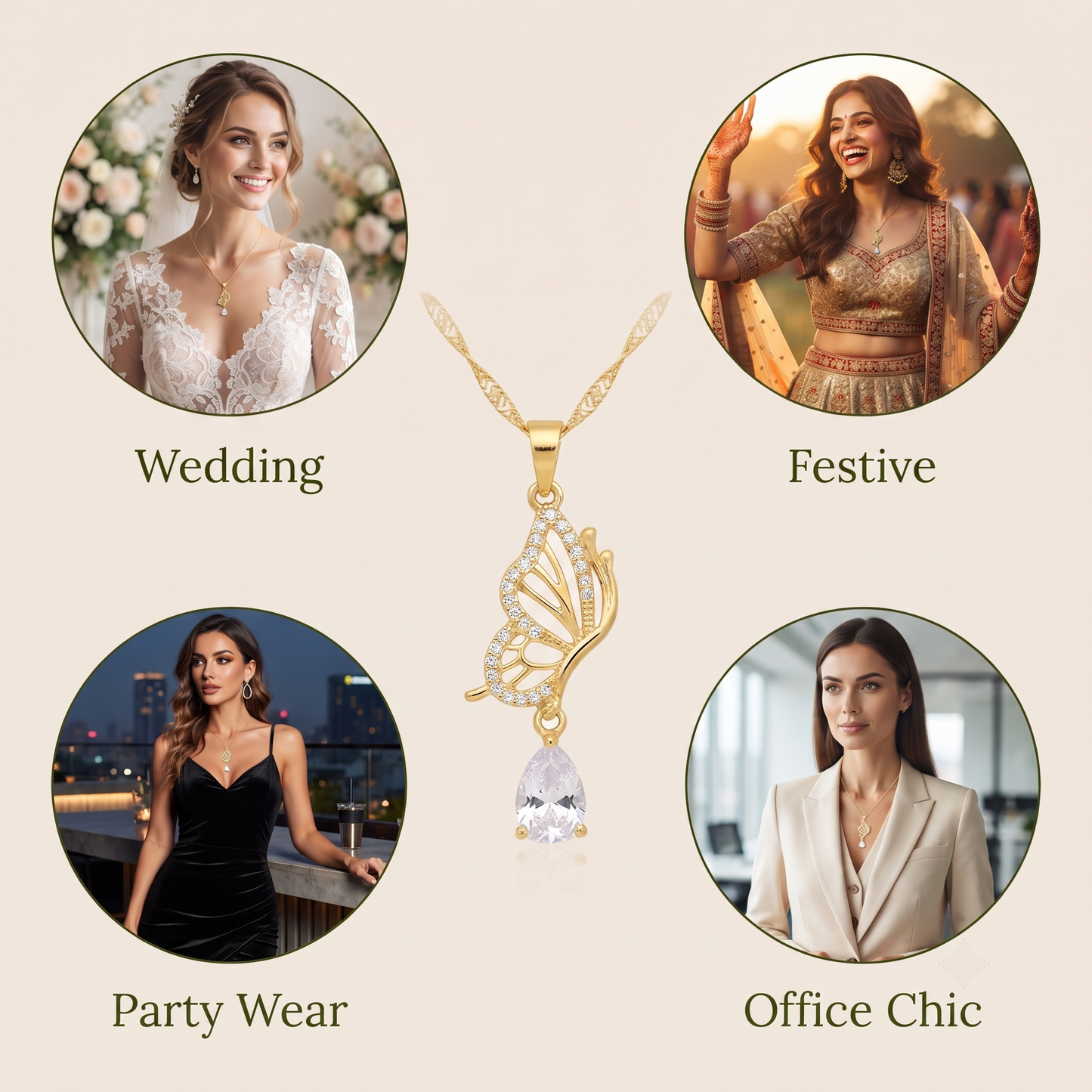 Ethereal Butterfly & Teardrop Charm Necklace Necklaces