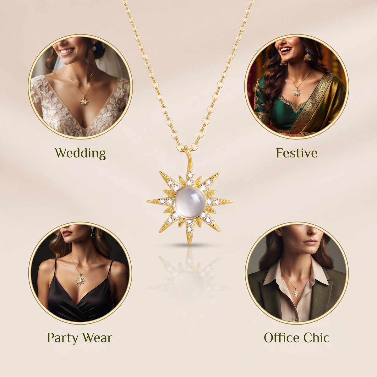 Celestial Starburst Moonstone Necklace Necklaces