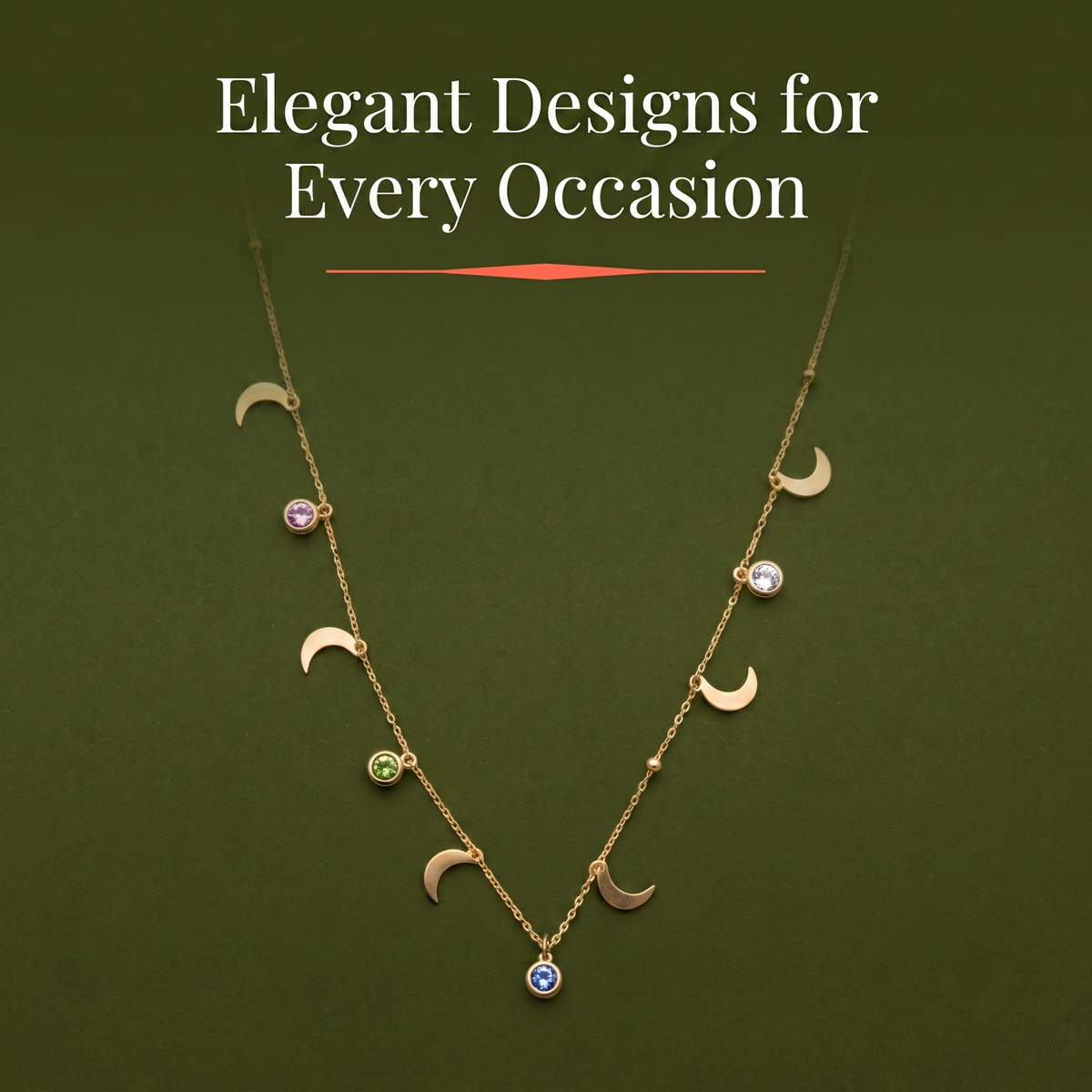 Celestial Moon & Stone Charm Necklace Necklaces